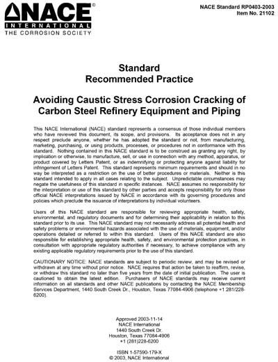 Caustic stress corrosion cracking carbon steel